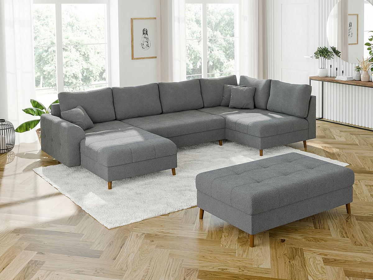 HOCKER Henrik Grau Boucle - Braun/Grau, Holz/Textil (118/40/73cm) - S-Style Möbel