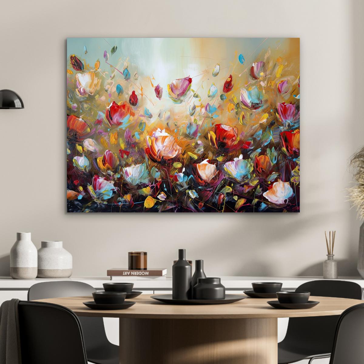 METALLBILD Blumen - Kunst - Natur - Ölgemälde 80x60 cm - Multicolor, Metall (80/60cm) - MuchoWow