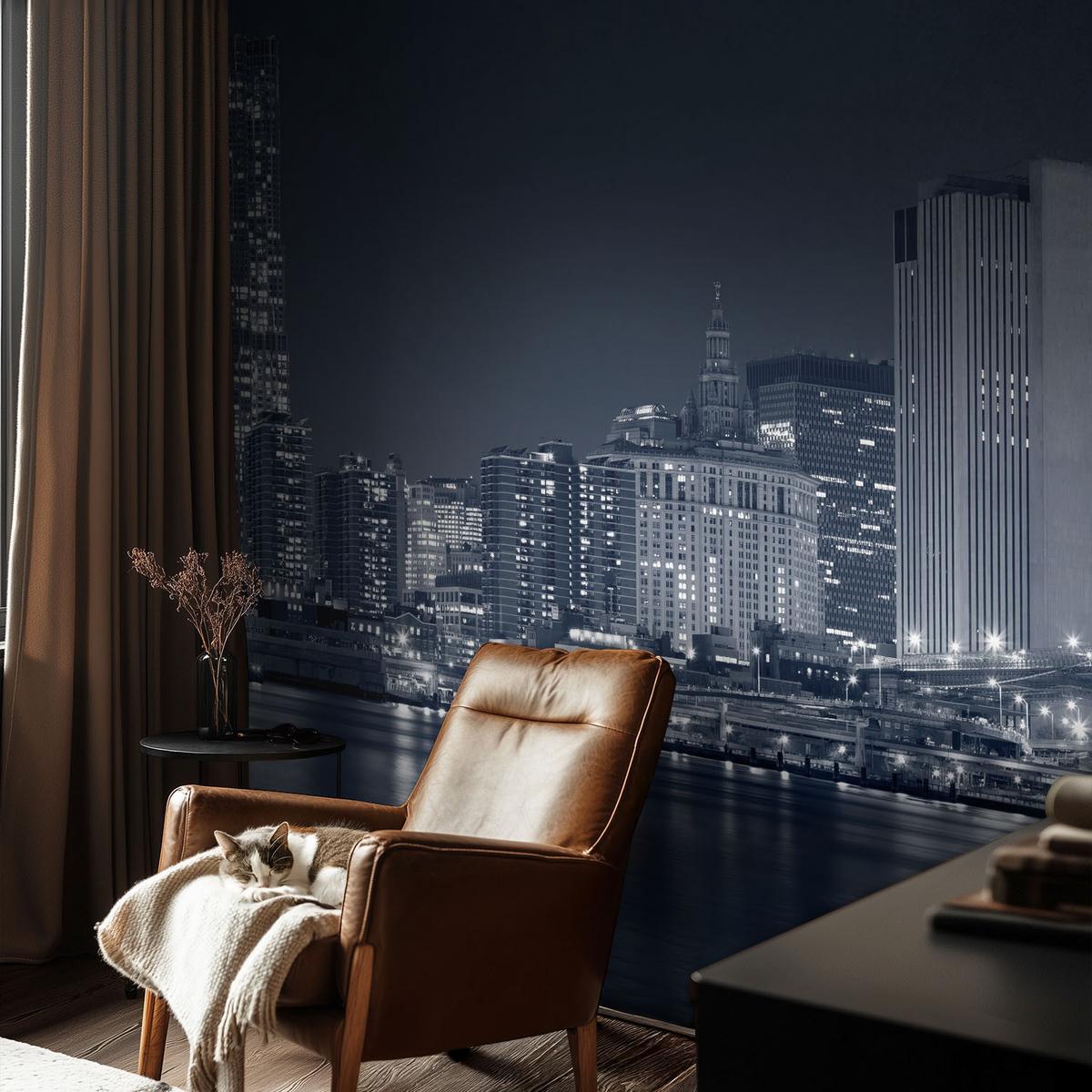 FOTOTAPETE 152x104 cm - Nachtstadt - Schwarz, Textil (152/104cm) - Wallfluent