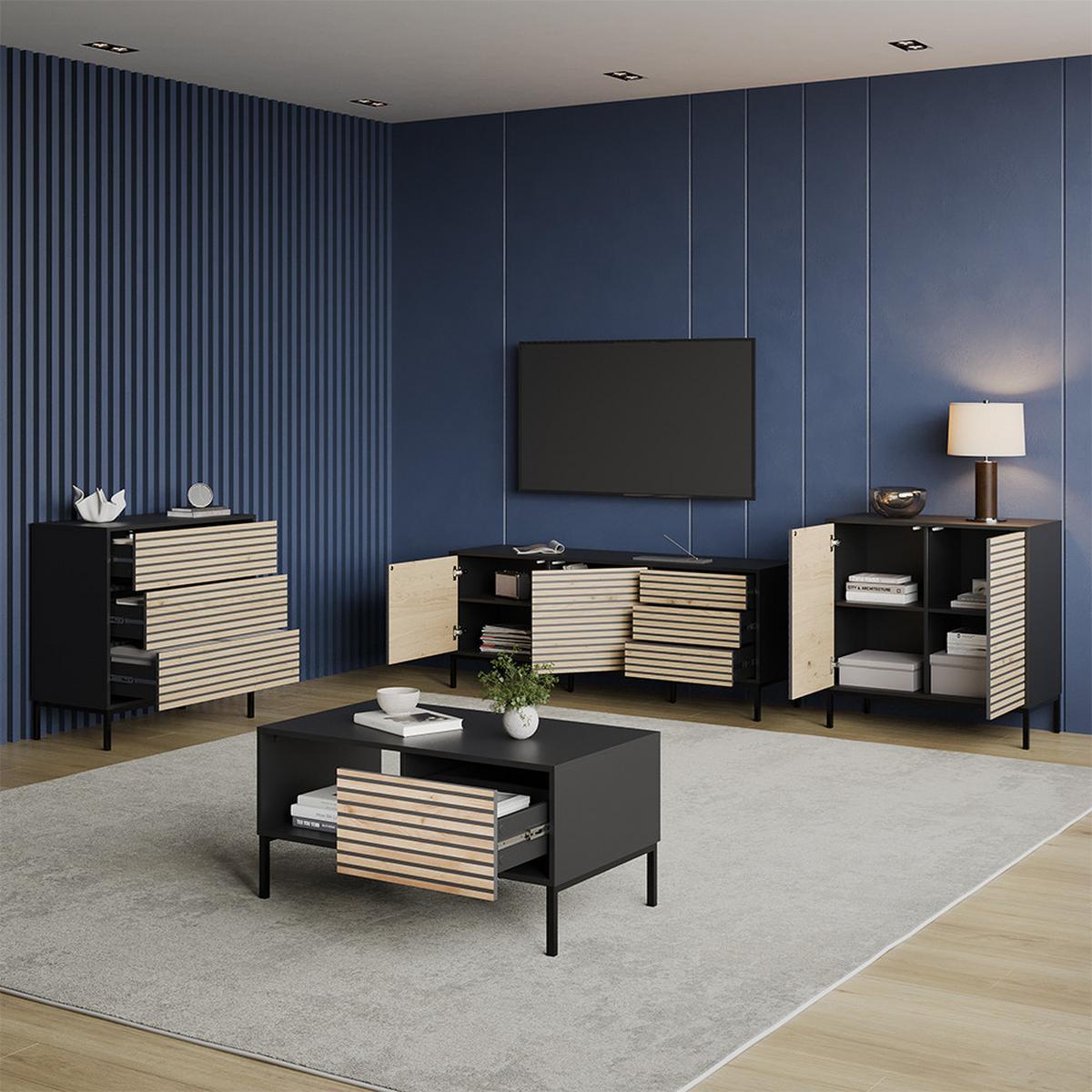 COUCHTISCH Aterno Goldkraft Eiche/Anthrazit mit einer Schublade - Honigeiche/Anthrazit, Holzwerkstoff (50/90/45cm) - Livinity®