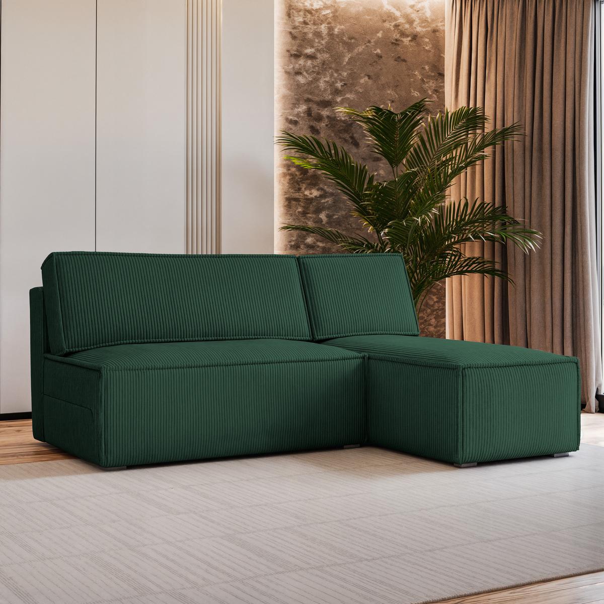 ECKSOFA BRISO P Grün Kordstoff mit Schlaffunktion - Grau/Grün, Holz/Kunststoff (200/140cm) - MASSENO