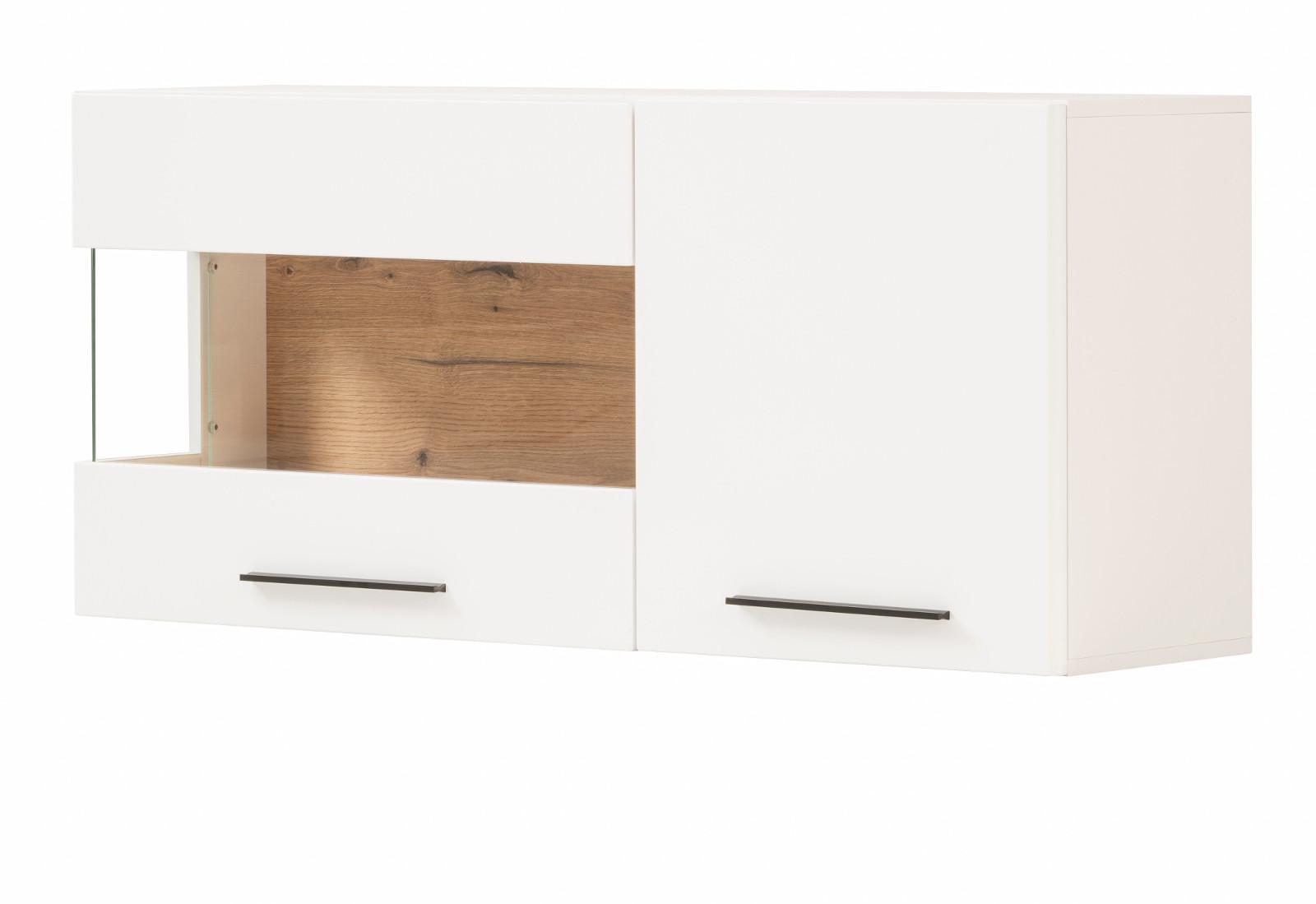 HÄNGEVITRINE weiß matt, Evoke Eiche, Vitrine hängend 120 cm, Soft-Close-Funktion - Eichefarben/Schwarz, Glas/Holzwerkstoff (120/54/35cm) - Furn.Design