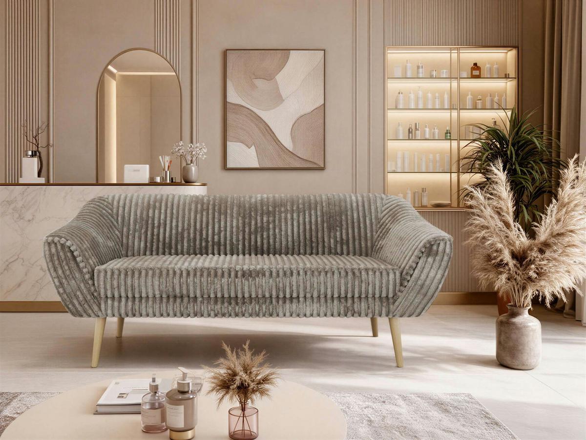3-SITZER-SOFA PIRS - Hellbraun Cord - Holzbeine - Hellbraun/Buchefarben, Holzwerkstoff/Textil (180/75/74cm) - MKS