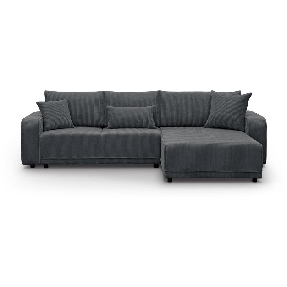 ECKSCHLAFSOFA Primo L dunkelgrau - Dunkelgrau/Schwarz, Textil (290/185cm) - Beautysofa