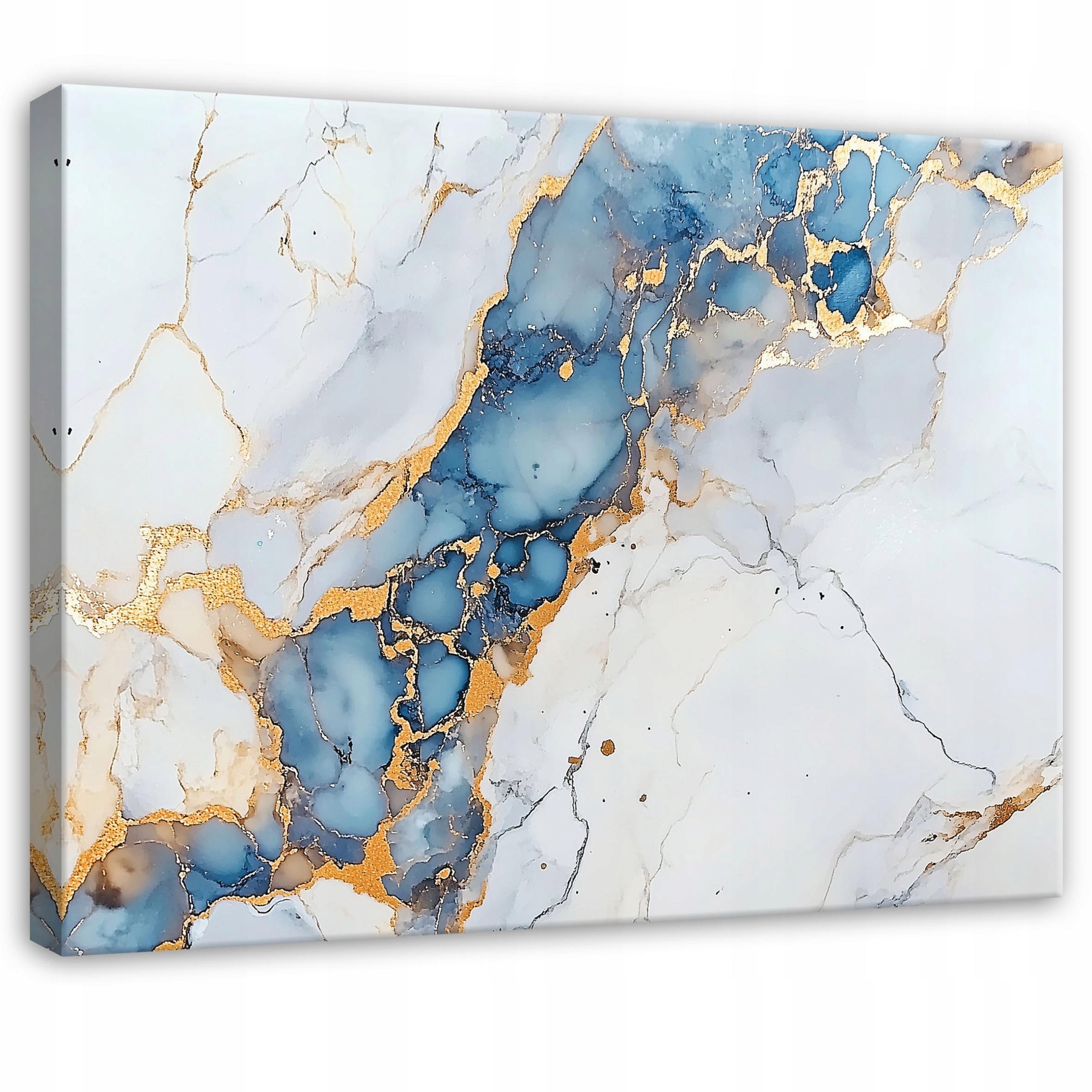 WANDBILD XXL Abstrakt Marmor Blau Gold Modern Wohnzimmer 60x40 - Grau, Holzwerkstoff (60/40cm) - Wallarena