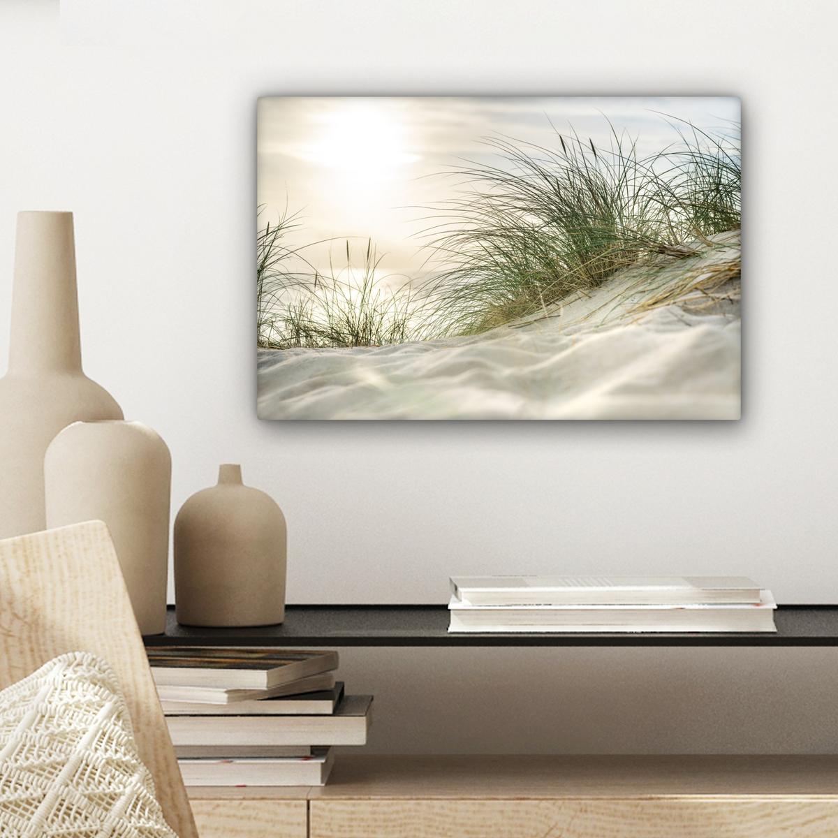 LEINWANDBILD Dünen mit Strandhafer in der Sonne des Nationalparks Schleswig-Holsteinisches Wattenmeer Deko Schlafzimmer 30x20 cm - Creme, Textil (30/20cm) - MuchoWow