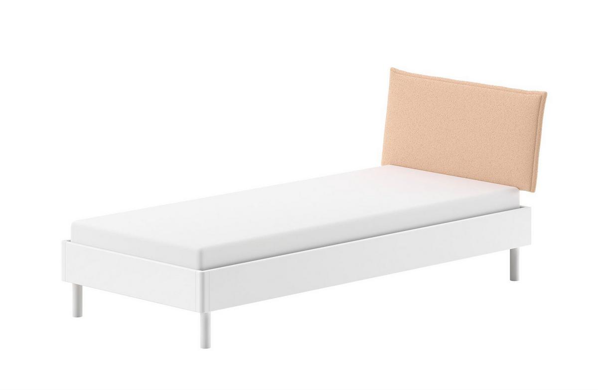 EINZELBETT 90x200 Keeley Buche Weiß Holz Polsterkopfteil Komfort - Weiß, Holz (90/200cm) - 58aufmkessel