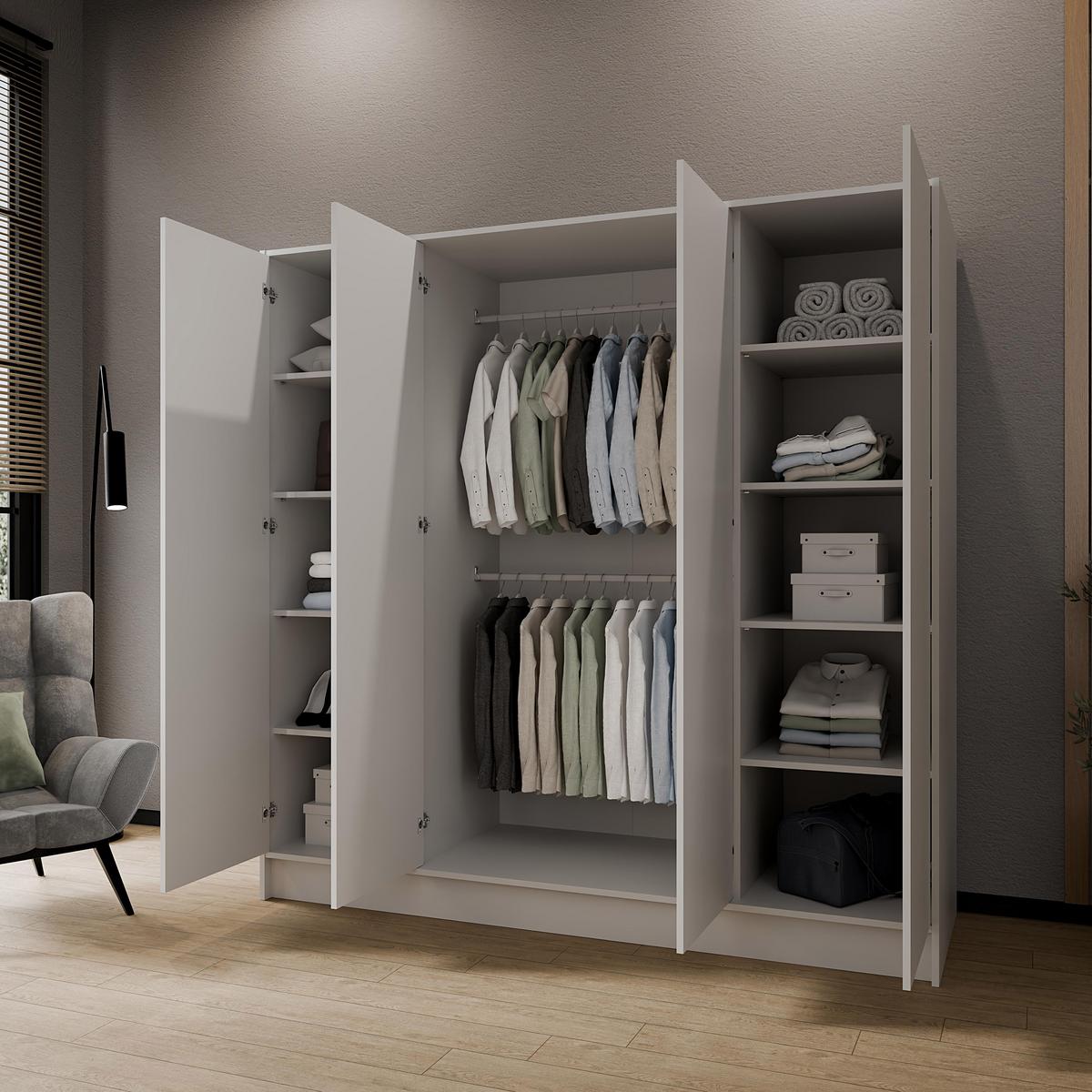 DREHTÜRENSCHRANK Gava mit vier, glatten Türen, Weiß - Weiß, Holzwerkstoff (200/200/51cm) - Beautysofa