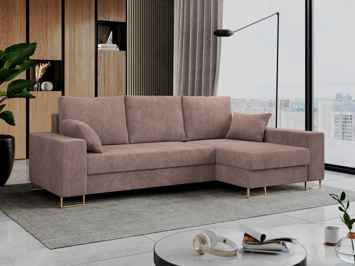 ECKSOFA Dorian Cord Rosa - Goldfarben/Rosa, Textil/Metall (242/138cm) - MKS