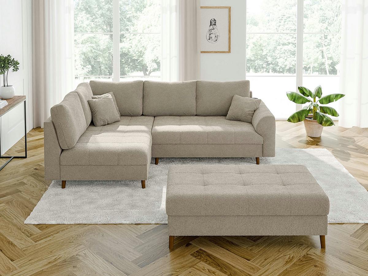 HOCKER Henrik Beige Boucle - Beige/Braun, Holz/Textil (118/40/73cm) - S-Style Möbel