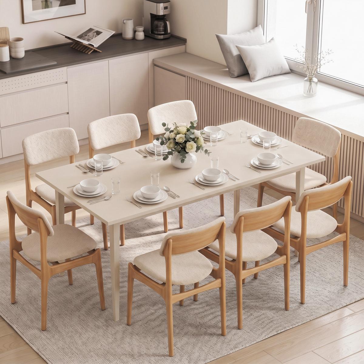 ESSTISCH Spanplatte Cremeweiß - Creme, Holz/Holzwerkstoff (180/90/76cm) - HOMCOM