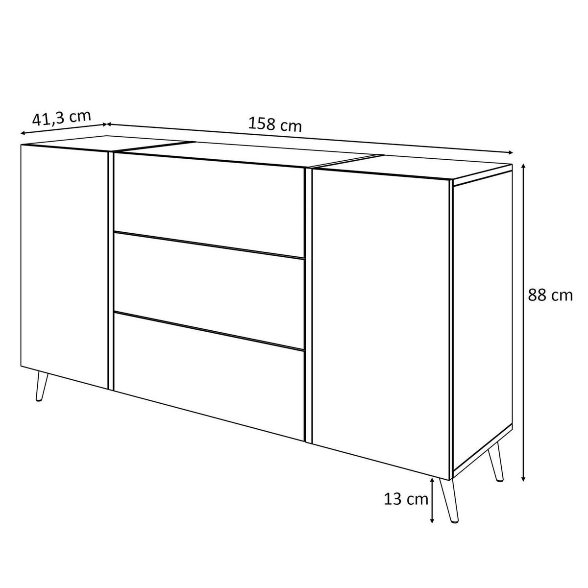 SIDEBOARD MIT SCHUBLADEN ONYX AUF GOLDENEN BEINEN HOCHGLANZ 158 CM PUSH OPEN - Weiß, Holzwerkstoff (158/88/41.3cm) - Lookway