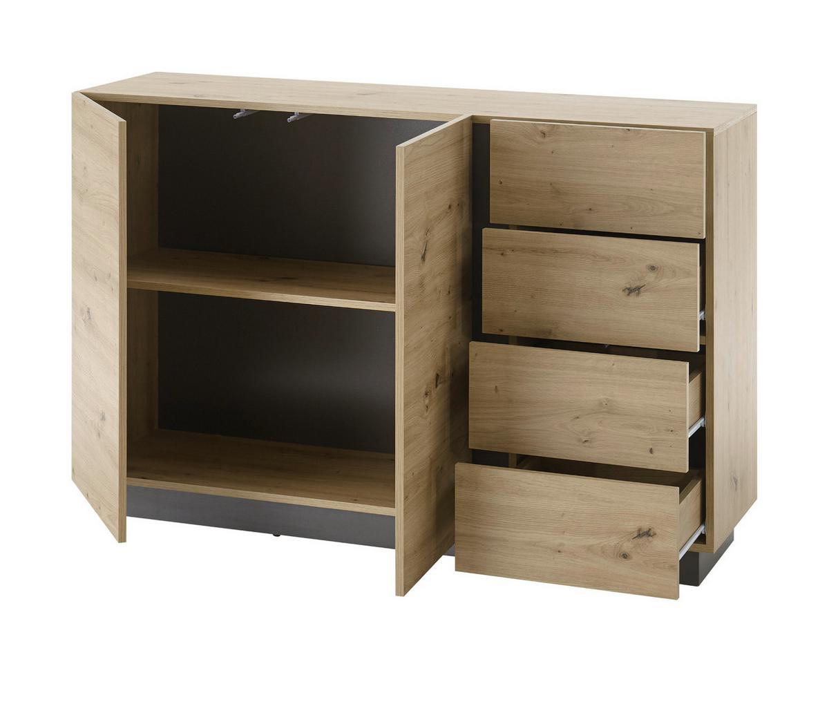 SIDEBOARD Eiche Artisan, Graphit grau 138 cm, Kommode mit Schubladen - Eiche Artisan/Grau, Holz/Holzwerkstoff (138/91/40cm) - Furn.Design