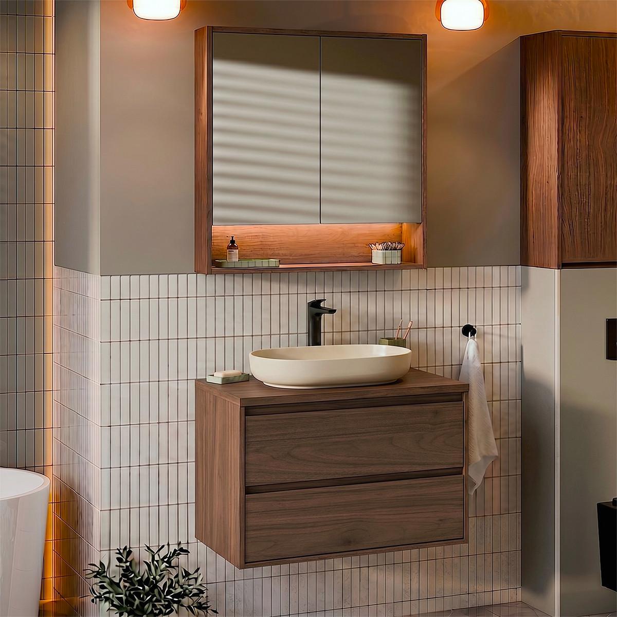 BADMÖBEL 80cm Edmé 2er-Set Holz - Braun, Holzwerkstoff (80/52.2/46cm) - Petits-meubles