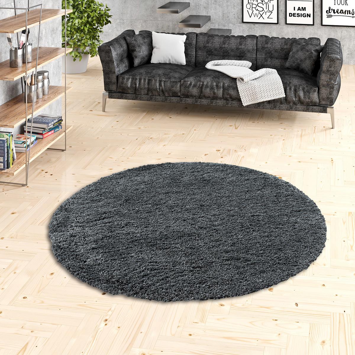 HOCHFLOR LANGFLOR SHAGGY TEPPICH LUXURY RUND - Anthrazit, Textil (80/80cm) - Pergamon
