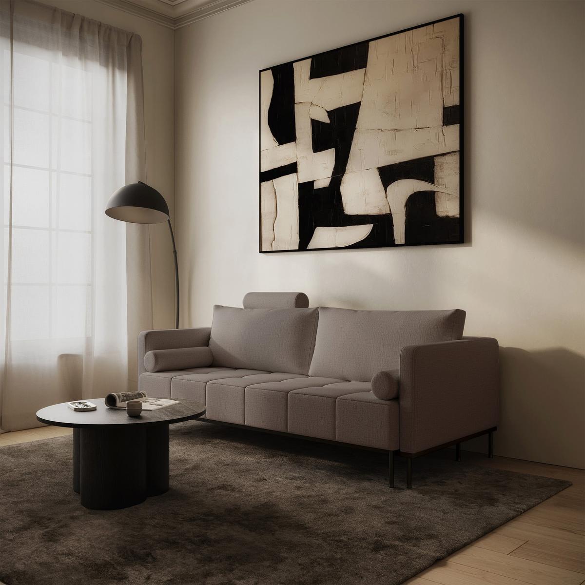 SCHLAFSOFA Skilia mit Schlaffunktion, 3-Sitzer 224 cm - Graubraun/Schwarz, Textil/Metall (224/85/102cm) - Selsey