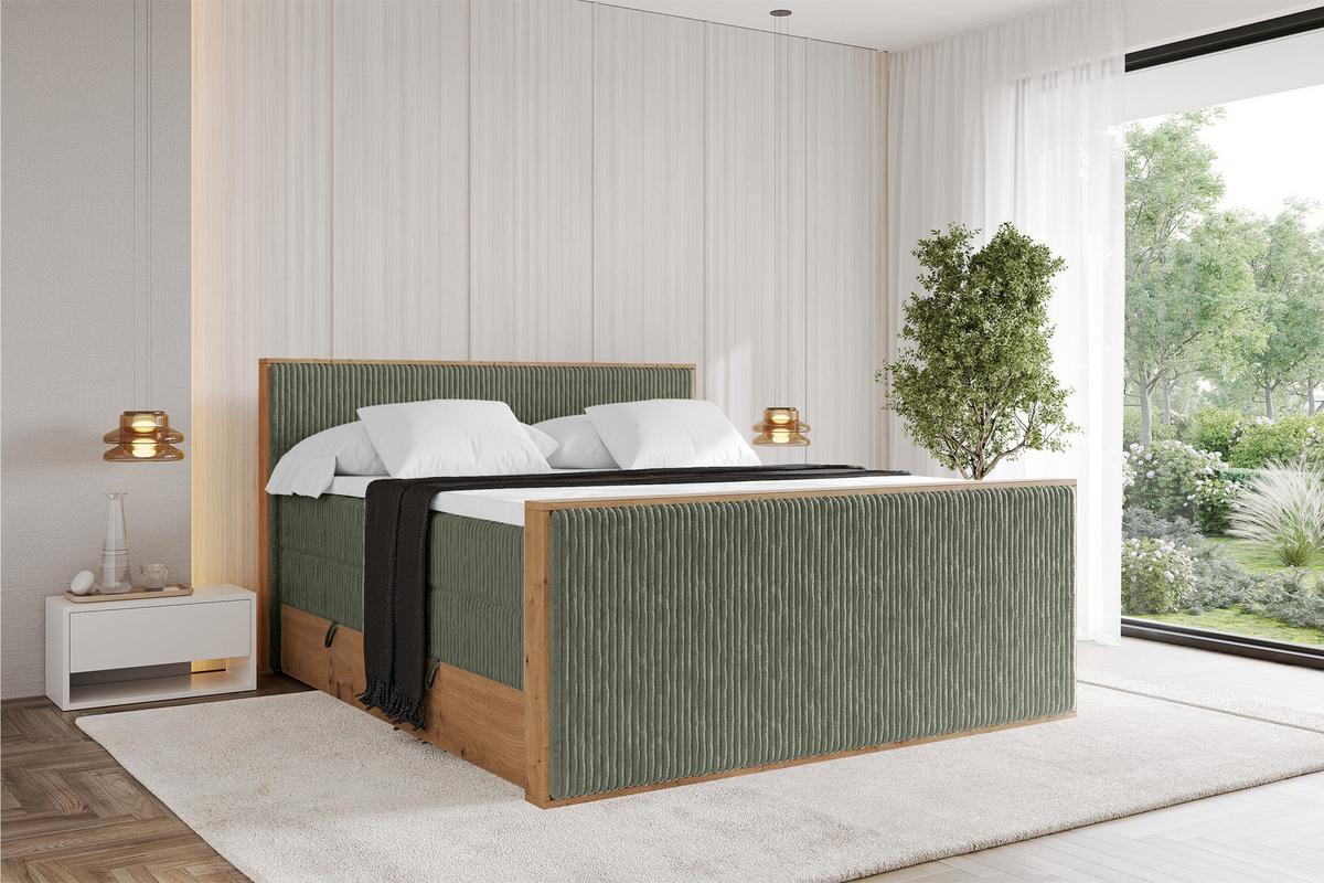 BOXSPRINGBETT LOLLI9 -Z-KING 120x200 - H3/H4 Olivgrün - Olivgrün, Holzwerkstoff (120/200cm) - ALTDECOR
