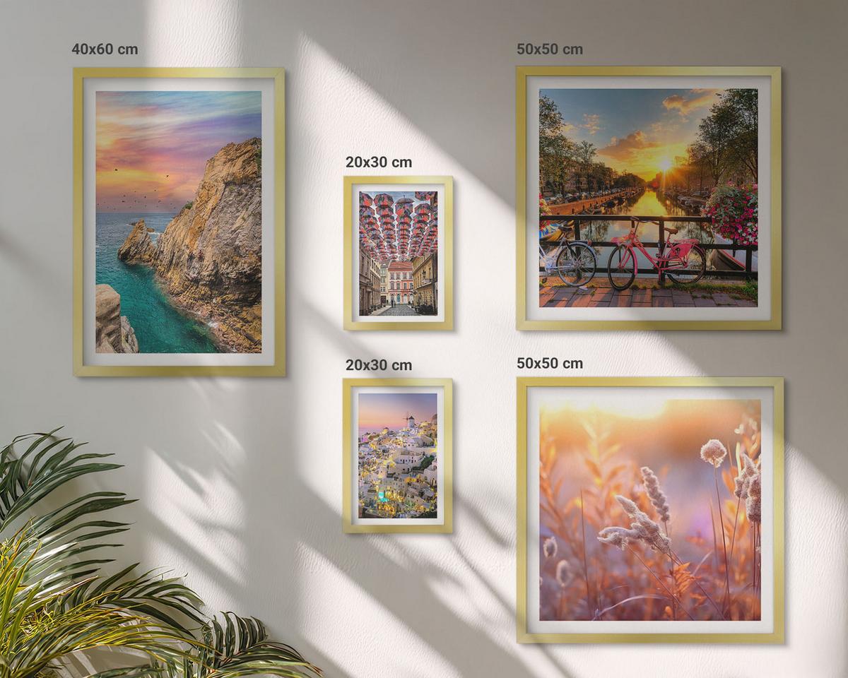 BILDER SET 5er Set - 50x50 cm & 20x30 cm & 40x60 cm Goldrahmen - Sonnenuntergänge am Meer - Goldfarben, Kunststoff (40/60cm) - TULUP
