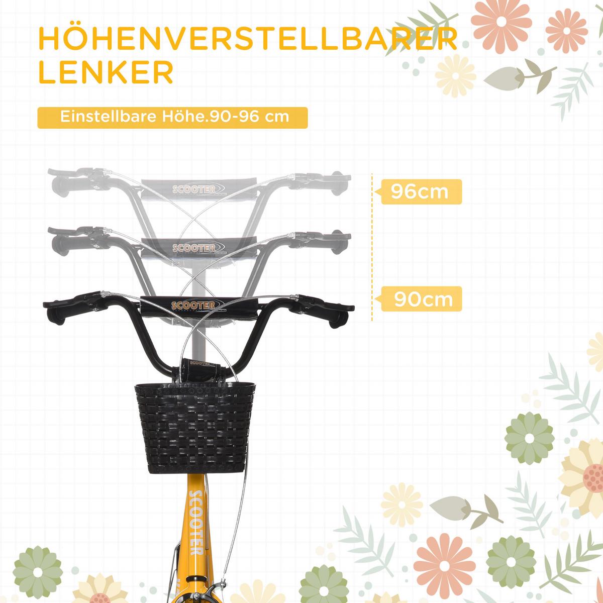 KINDER Roller Höhenverstellbar Tretroller mit groß Gummirädern, 2 Bremsen Orange - Orange, Metall (139/58/96cm) - HOMCOM