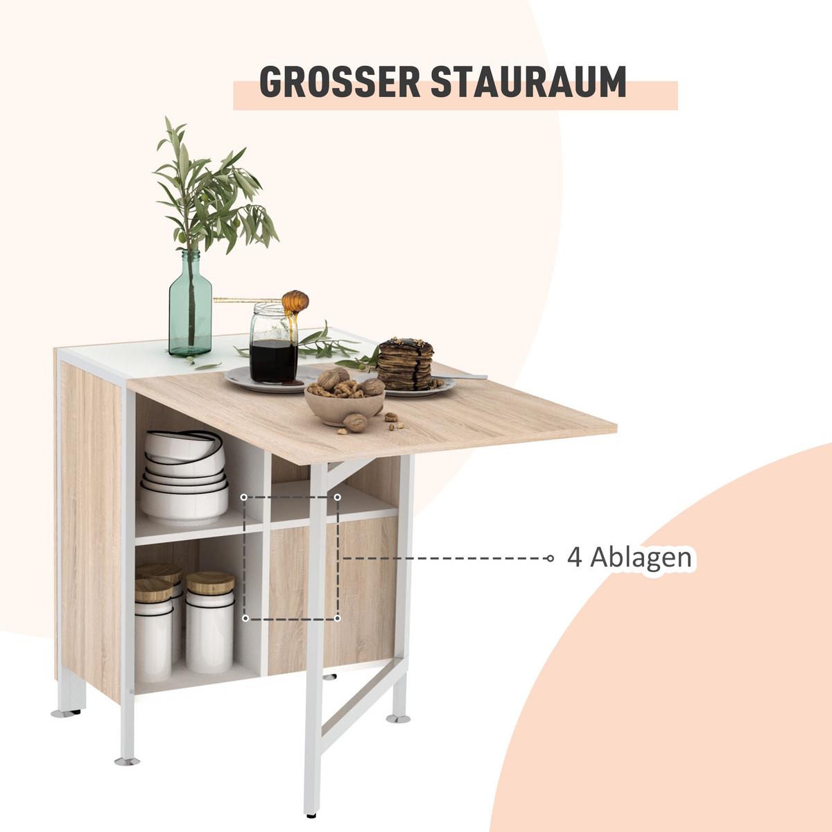 KLAPPTISCH Esstisch Beistelltisch Eiche Metallrahmen Küche Wohnzimmer Natur+Weiß - Naturfarben/Weiß, Holzwerkstoff/Kunststoff (169/60/75cm) - HOMCOM
