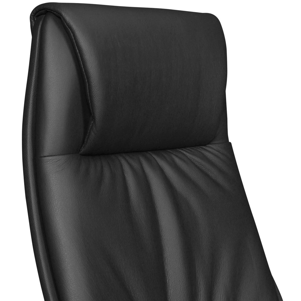 CHEFSESSEL Echtleder mit 3-Stufen-Synchronmechanik und Aluminiumfußkreuz TEMZA, Schwarz 67x58x125 cm - Silberfarben/Schwarz, Leder/Metall (67/125/58cm) - KADIMA DESIGN