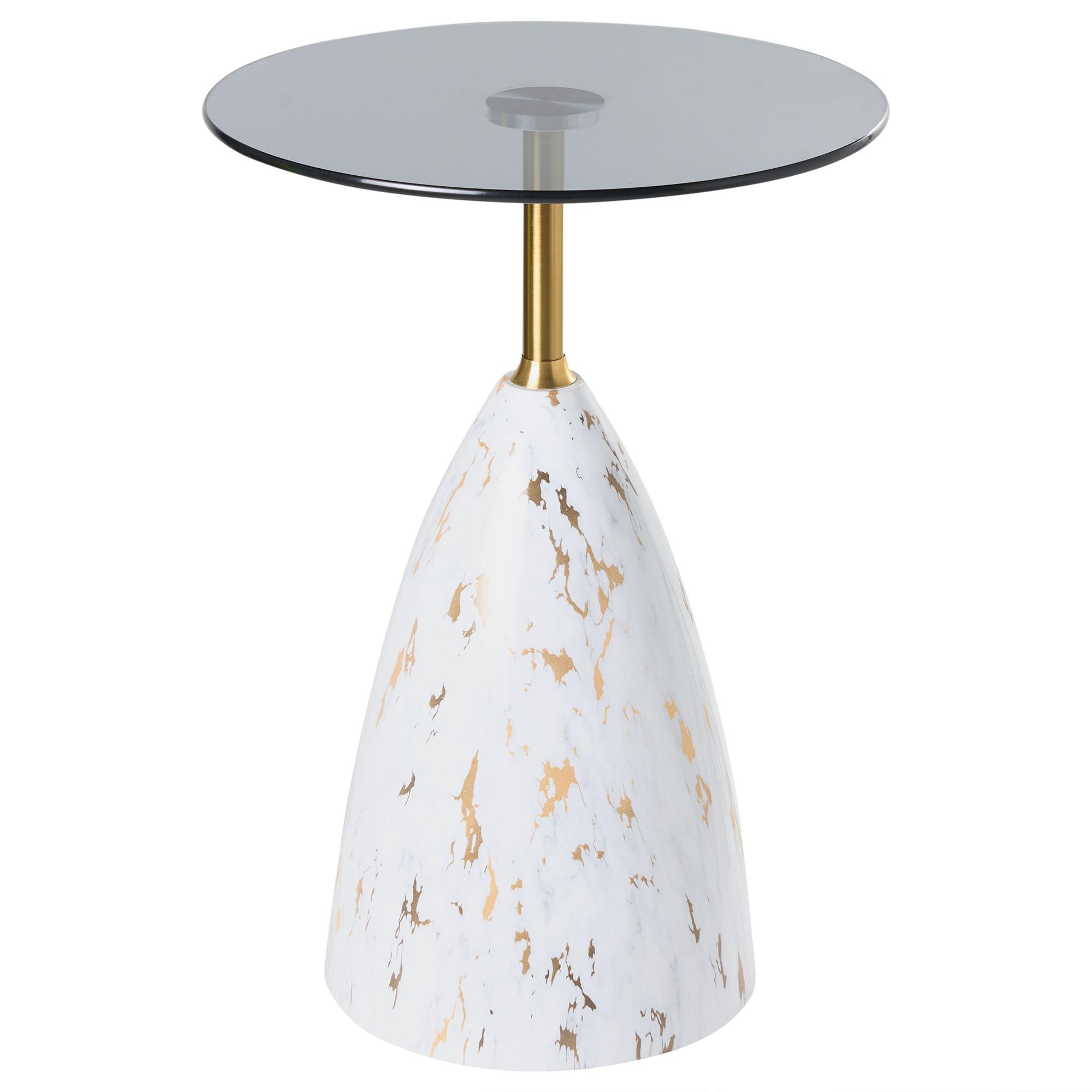 BEISTELLTISCH Sicherheitsglas Weißer Marmor Wabby - Weiß, Metall (40/40/56cm) - Beliani