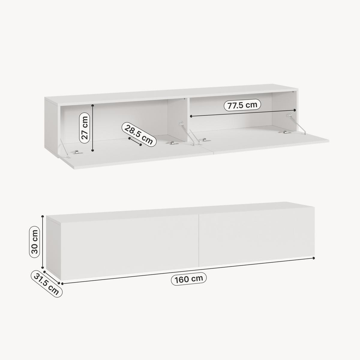 HÄNGELOWBOARD Evaton - Weiß, Holzwerkstoff (160/30/31.5cm) - [en.casa]