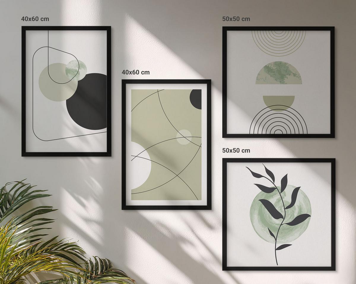 BILDER SET 4er Set - 50x50 cm & 40x60 cm Schwarzer Rahmen - Abstrakte Formen und Farben - Schwarz, Kunststoff (50/50cm) - TULUP