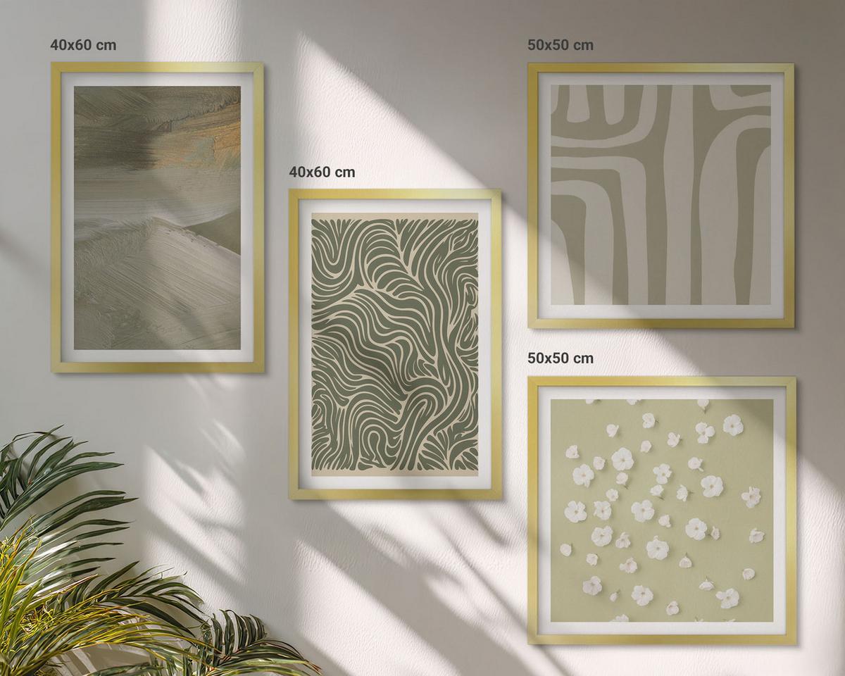 BILDER SET 4er Set - 50x50 cm & 40x60 cm Goldrahmen - Abstrakte Boho-Muster - Goldfarben, Kunststoff (50/50cm) - TULUP