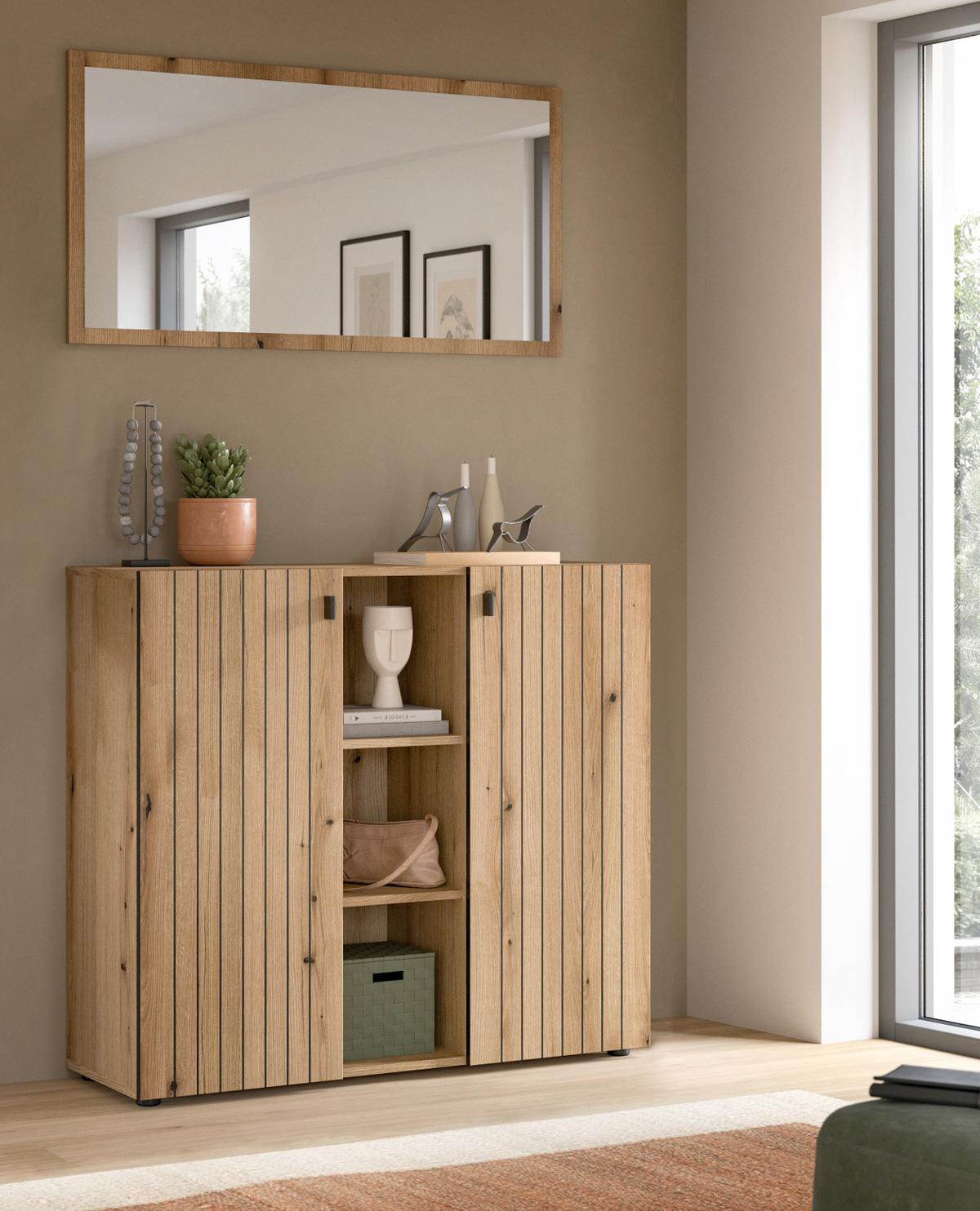 GARDEROBEN-SET Evoke Eiche 2-teilig 106 cm, Kombination mit Spiegel - Schwarz/Eiche Artisan, Glas/Holzwerkstoff (106/192/37cm) - Inn.Furn