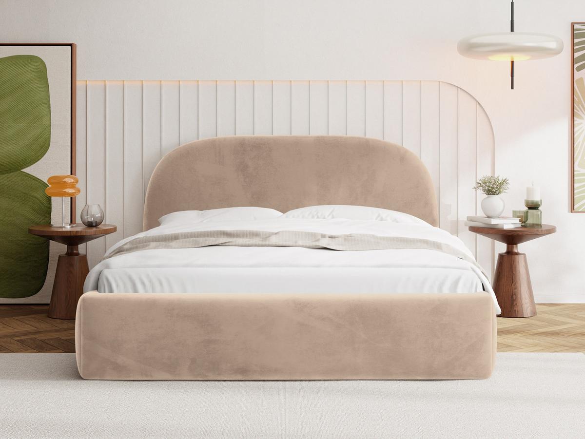 POLSTERBETT Puro mit Bettkasten, Dunkelbeige Samt 120 x 200 cm – mit Metall-Lattenrost - Hellbraun/Beige, Kunststoff/Textil (120/200cm) - WFL GROUP
