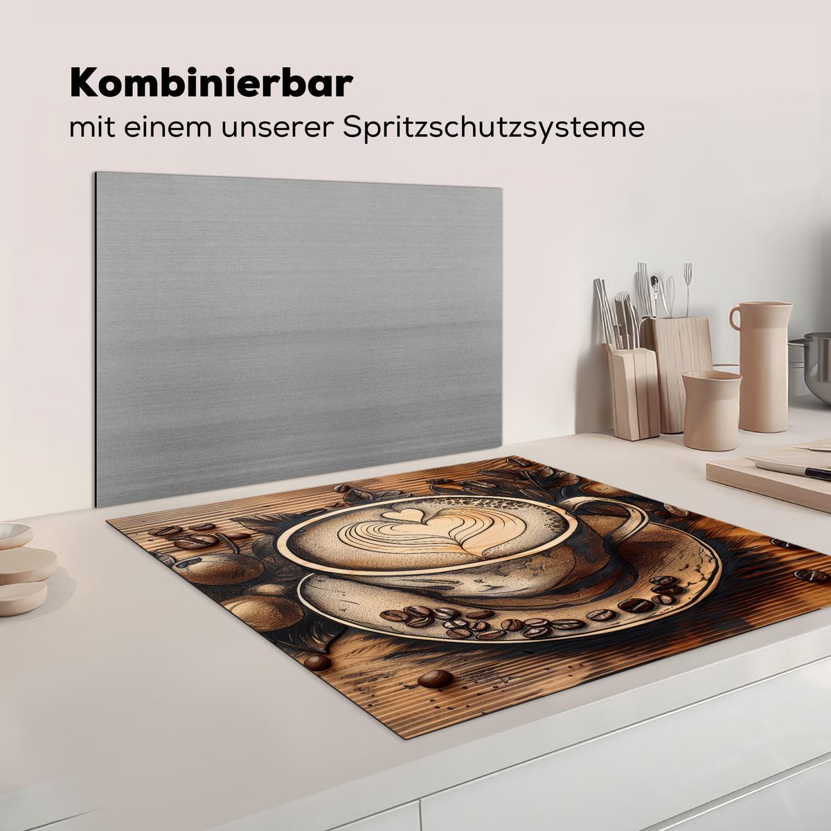 HERDABDECKPLATTE Kaffee - Vintage - Braun - Tasse - Holz Induktionsmatte 78x78 cm - Cappuccino, Kunststoff (78/78/0.2cm) - MuchoWow