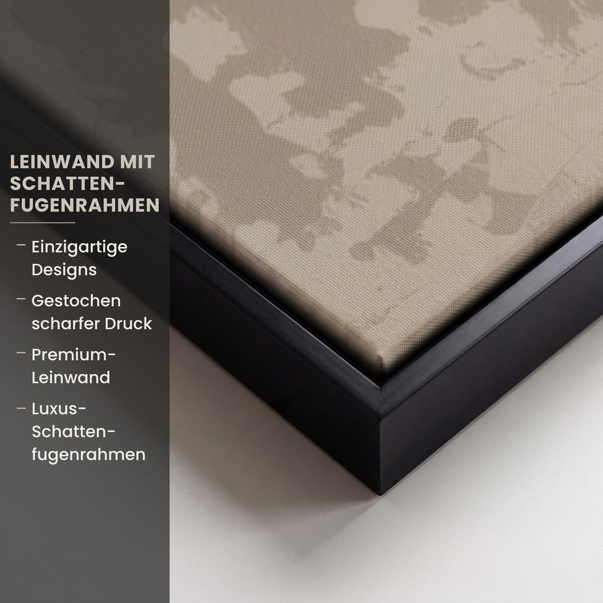 LEINWAND Bilder mit Rahmen - Gesicht - Frau - Blätter - Gold - 140x90 - Beige, Textil (140/90cm) - MuchoWow