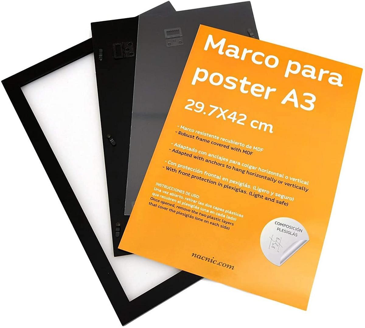 RAHMEN Set mit 12 aus MDF und Acrylglas Schutz und Aussteller für Fotografien, Bilder, Poster, Gemälde, Dekoration für Haus Farbe Schwarz A3 - Schwarz, Holz (29.7/3cm) - Nacnic