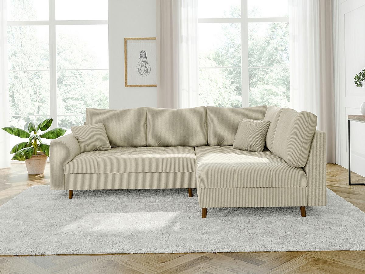 ECKSOFA inkl. Hocker Alma Beige Cord - Ottomane rechts - Beige/Braun, Holz/Textil (231/161cm) - S-Style Möbel