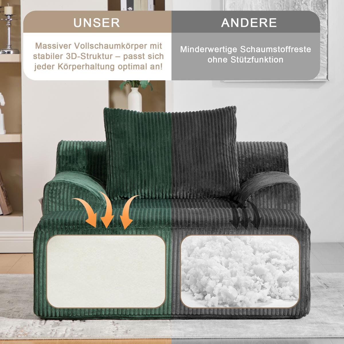 SESSEL mit Hocker in Cord Übergroßer Relaxsessel - Grün, Textil (110/67/147cm) - Urban Meuble