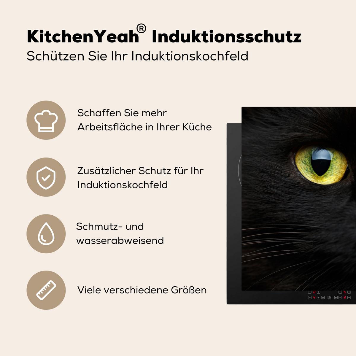 HERDABDECKPLATTE Katze - Augen - Gelb - Schwarz Induktionsmatte 81x52 cm - Schwarz, Kunststoff (81/52/0.2cm) - MuchoWow