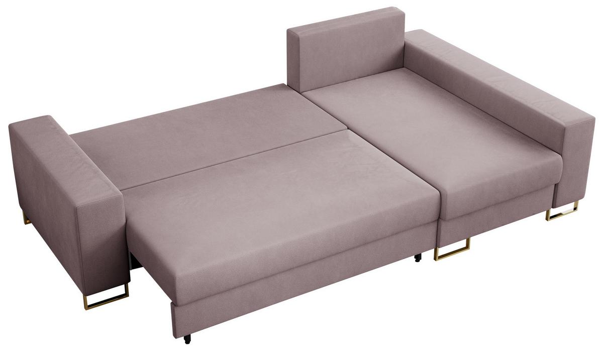 ECKSOFA Dorian Velvet Rosa - Goldfarben/Rosa, Textil/Metall (242/138cm) - MKS
