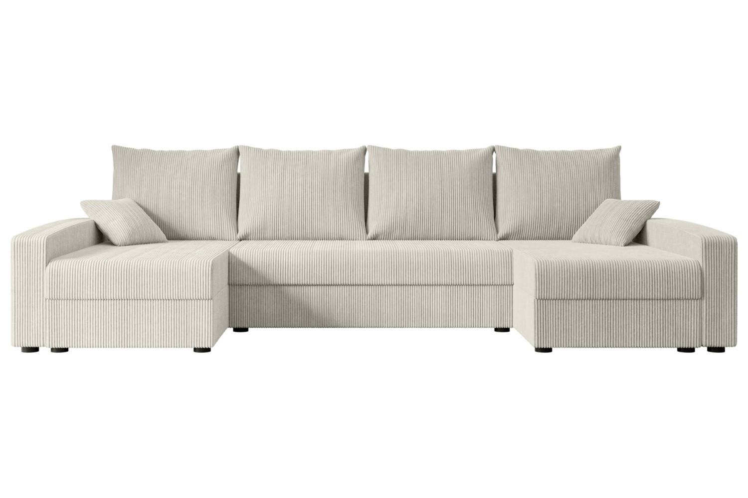 WOHNLANDSCHAFT mit Schlaffunktion und Bettkasten ALESIA-U 301x140x90 cm Creme Cord - Silberfarben/Hellgrau, Holzwerkstoff/Kunststoff (301/90/140cm) - ALTDECOR