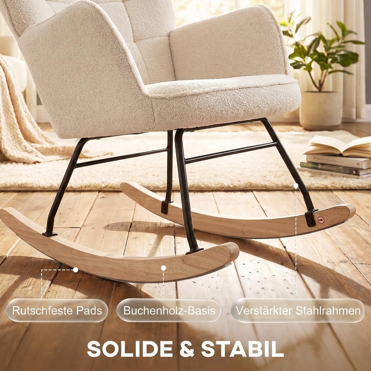 SCHAUKELSTUHL Sessel Relaxsessel bis 120 kg, Polyester, Beige 98x71x101cm - Champagner/Beige, Buchenholz/Textil (98/101/71cm) - HOMCOM