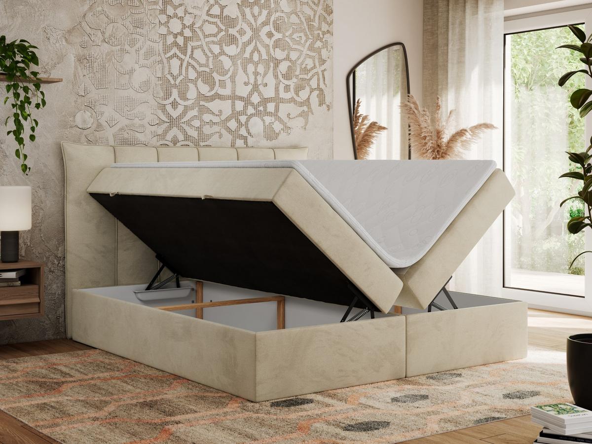 BOXBETT PREMIUM 10 140/200 Beige Velvet - H4 - Beige, Holz/Textil (140/200cm) - MKS