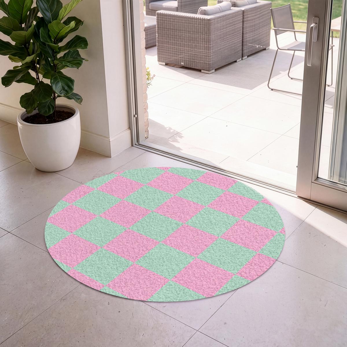 FUSSMATTE Schachbrettmuster - Grün - Rosa - Würfel Fußabtreter 120x120 cm - Mintgrün, Kunststoff (120/0.4cm) - MuchoWow