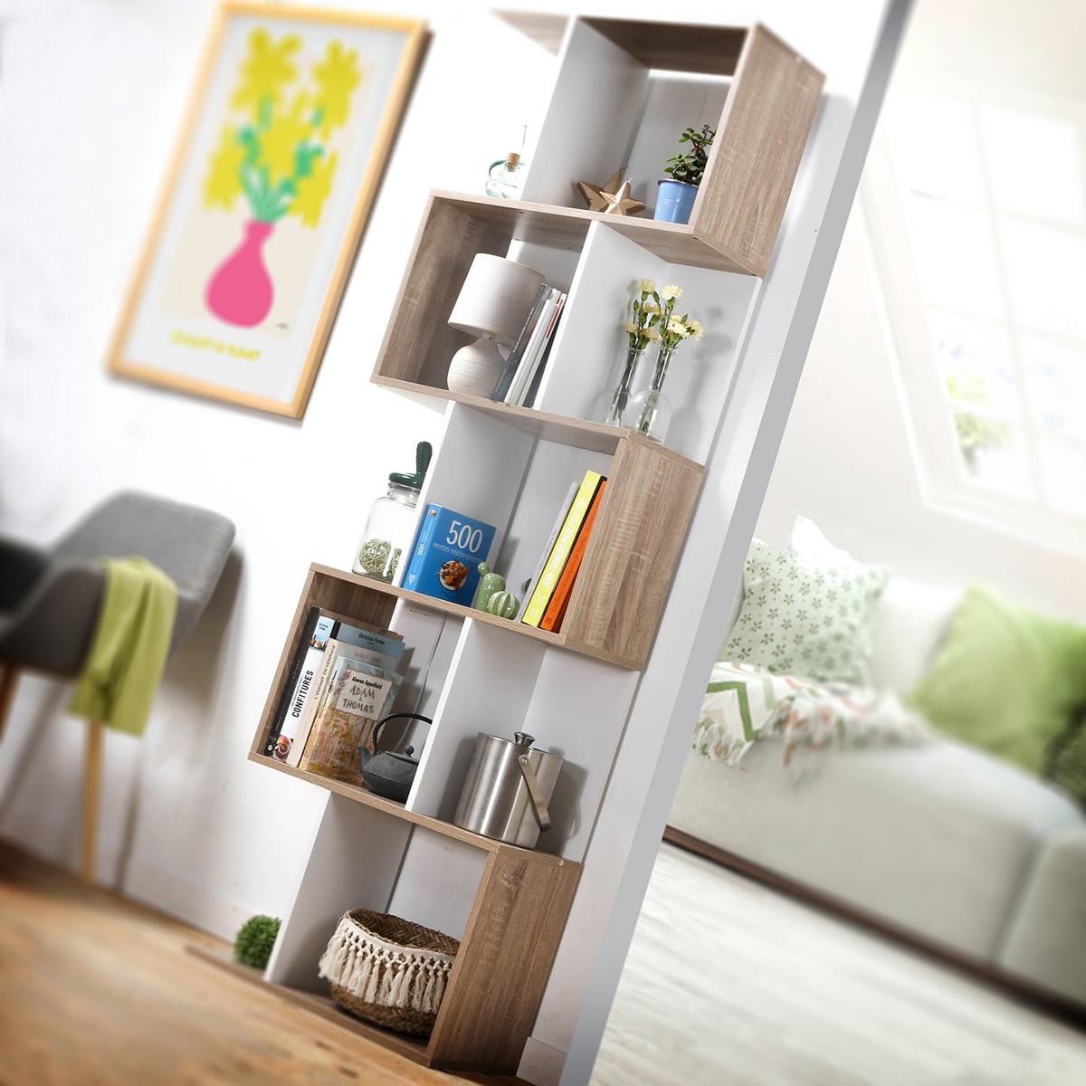 BÜCHERREGAL mit mehreren Fächern H180 cm - Dekor Holz und Weiß - Eschefarben, Holzwerkstoff (24/180/29cm) - Calicosy
