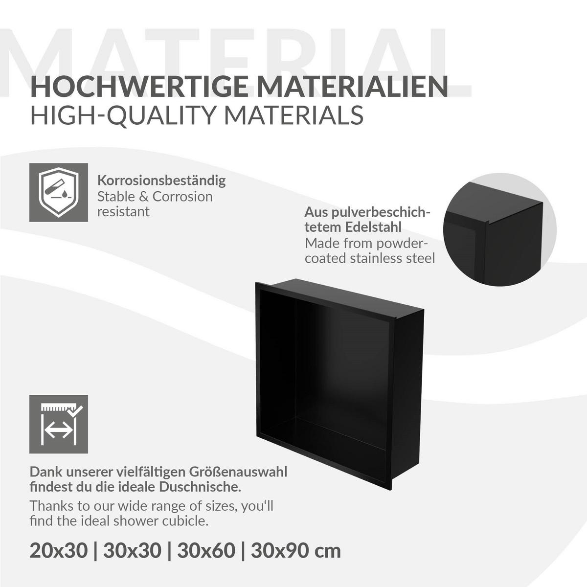 DUSCHNISCHE Schwarz 30/30 cm mit Rahmen - Schwarz, Metall (30/30/10cm) - LuxeBath