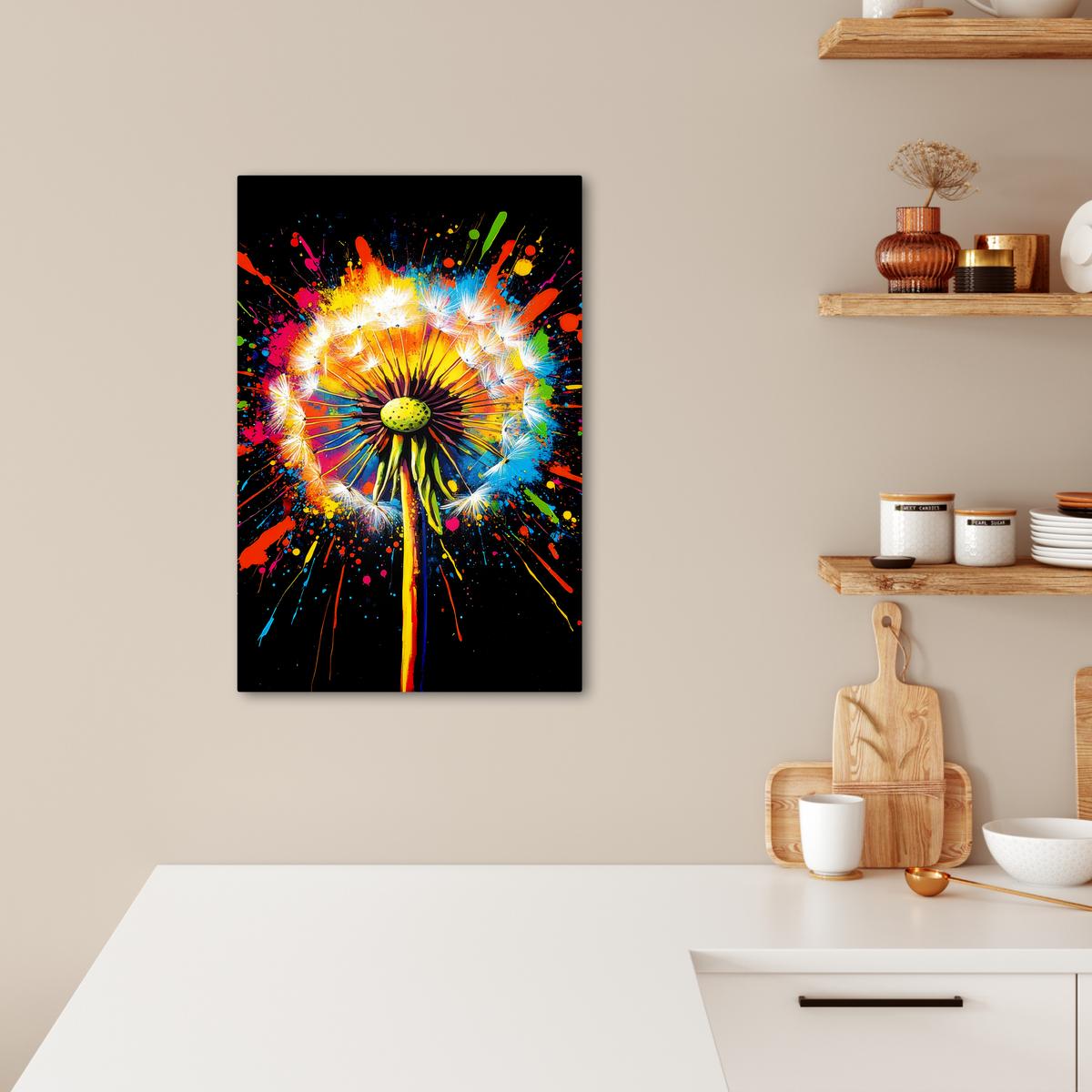 LEINWANDBILD Löwenzahn - Graffiti - Farbenfroh - Blumen - Natur Wanddeko 40x60 cm - Multicolor, Textil (40/60cm) - MuchoWow