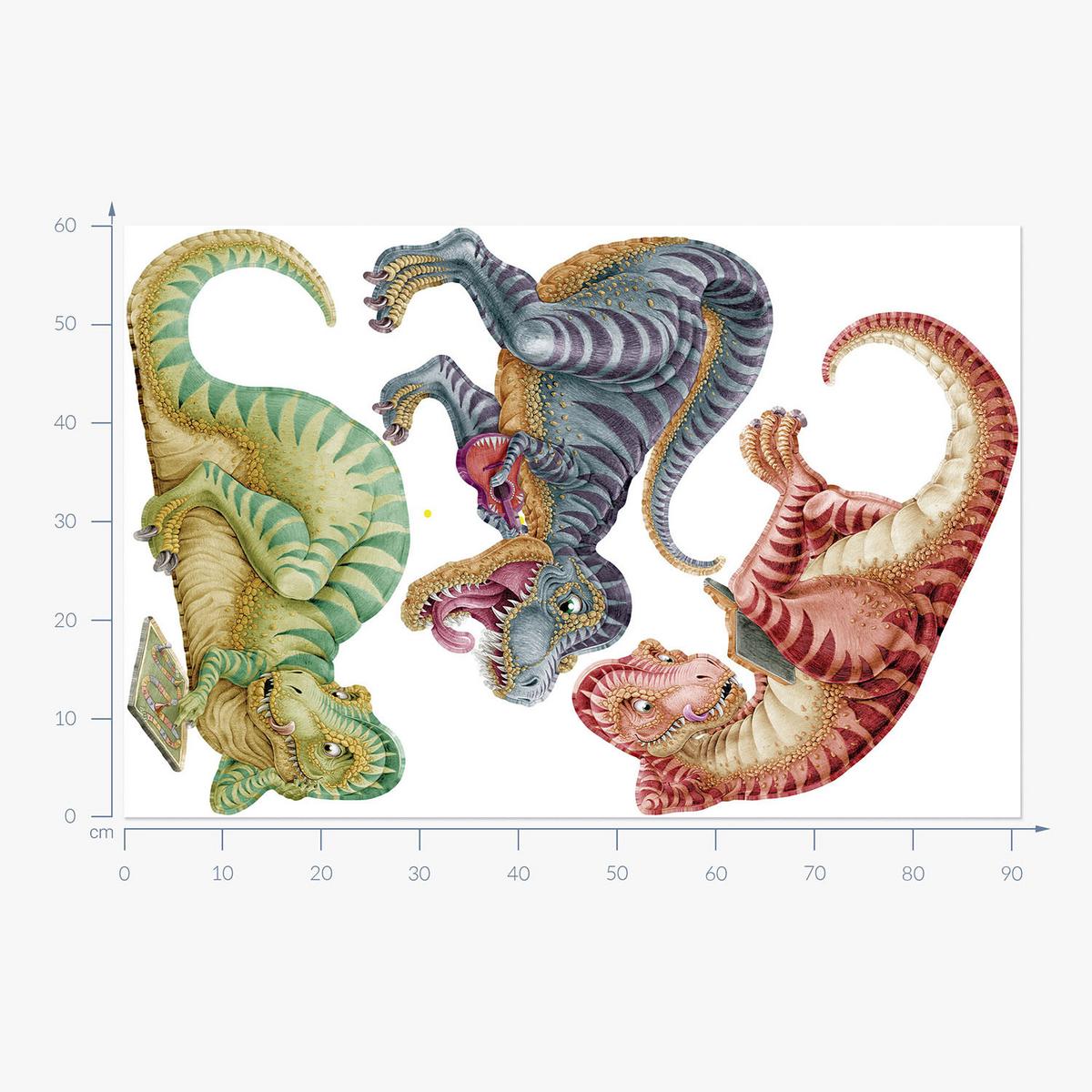 WANDAUFKLEBER 60x91cm - Bunte Dinosaurier - Multicolor, Kunststoff (60/91/0.1cm) - Wallfluent