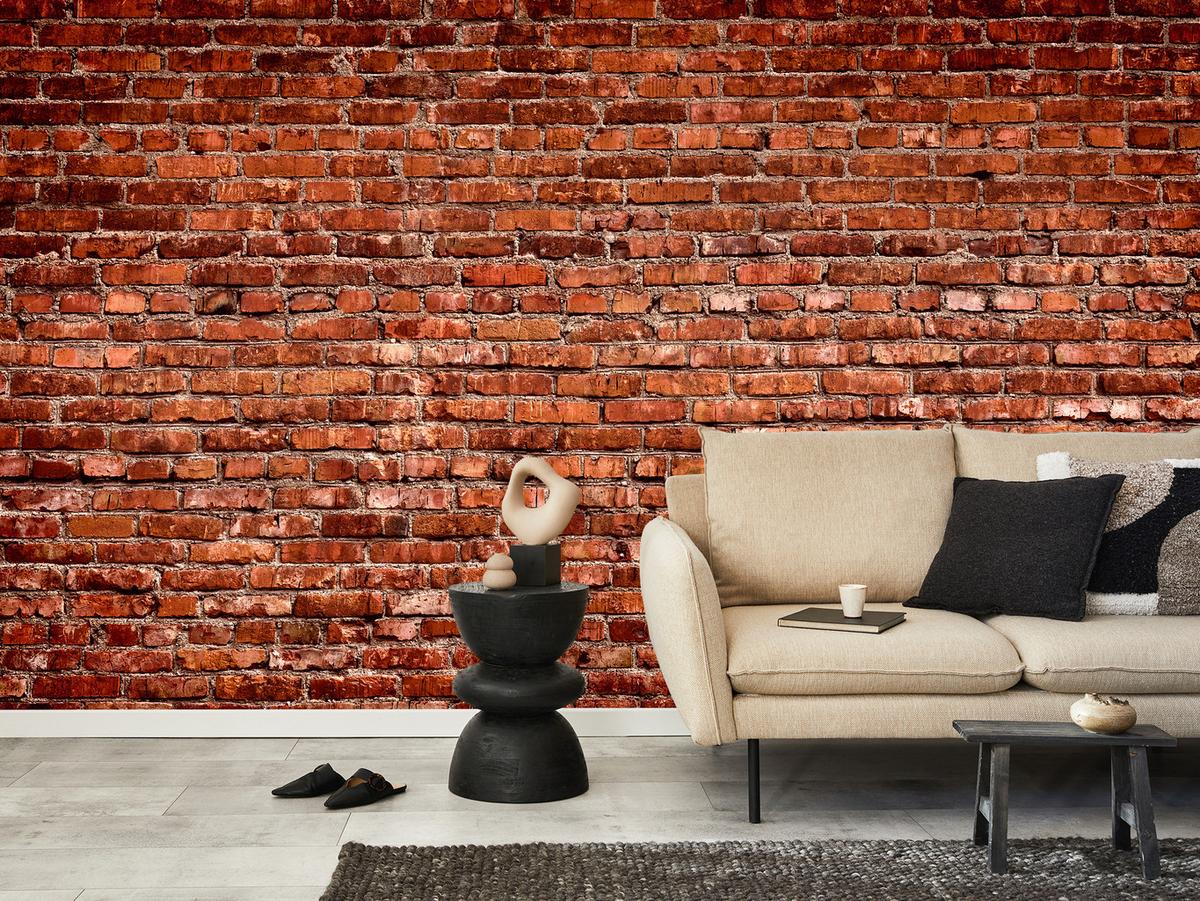 FOTOTAPETE für Wohnzimmer Alte Rote Ziegelwand Rustikal 350x256 - Rot/Orange, Papier (350/256cm) - Muralo