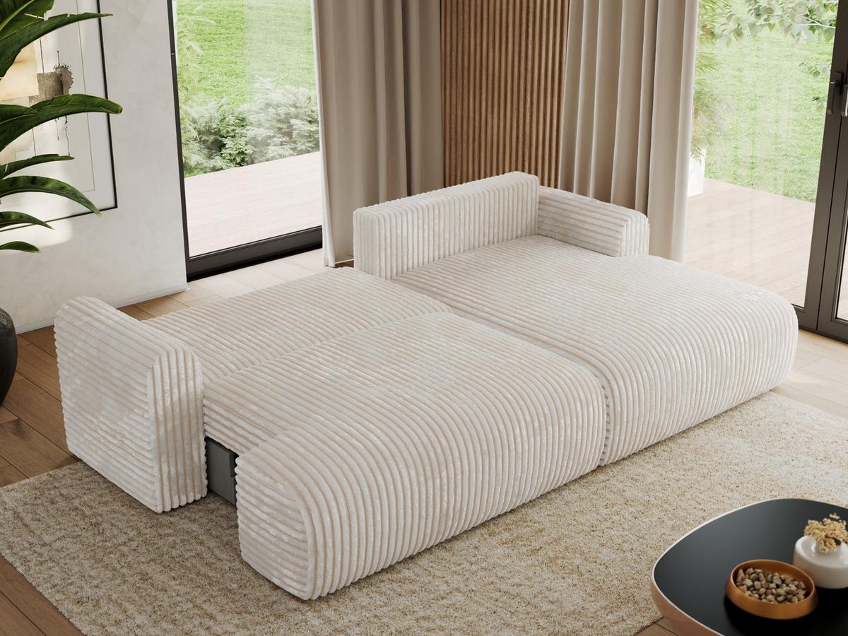 ECKSCHLAFSOFA TONO L Creme Cord - rechts - Creme/Schwarz, Kunststoff/Textil (150/260cm) - MKS