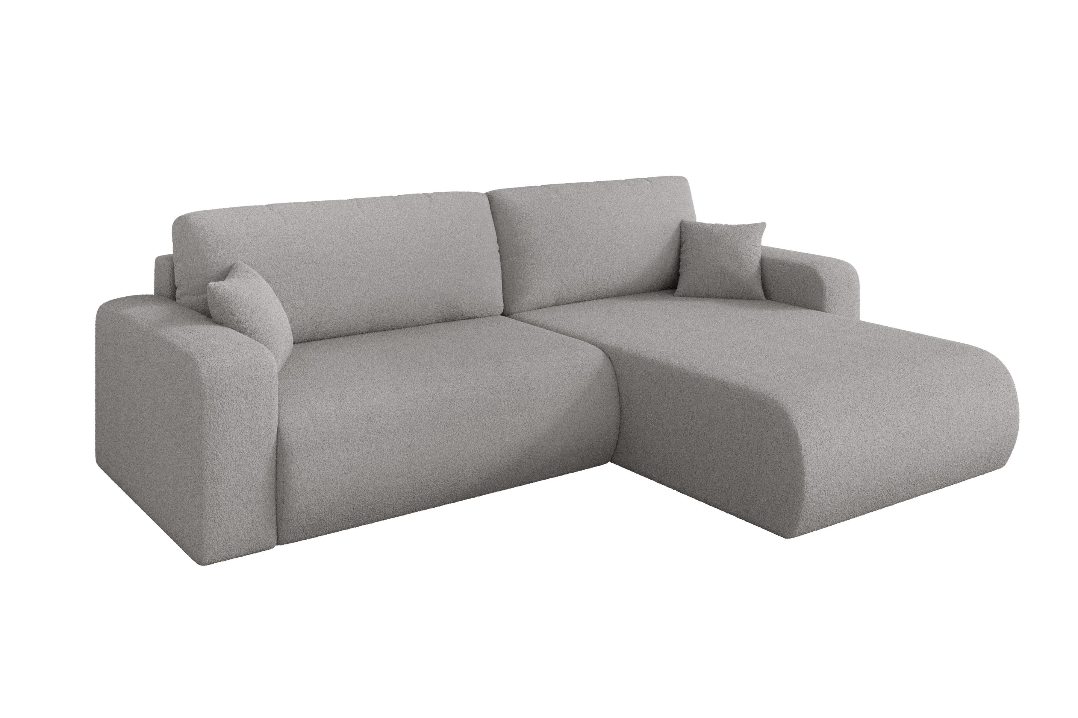 ECKSOFA mit Schlaffunktion Ottomane Rechts BERY-L 276x193x88 Hellgrau Bouclé - Silberfarben/Hellgrau, Holzwerkstoff/Kunststoff (276/193cm) - ALTDECOR