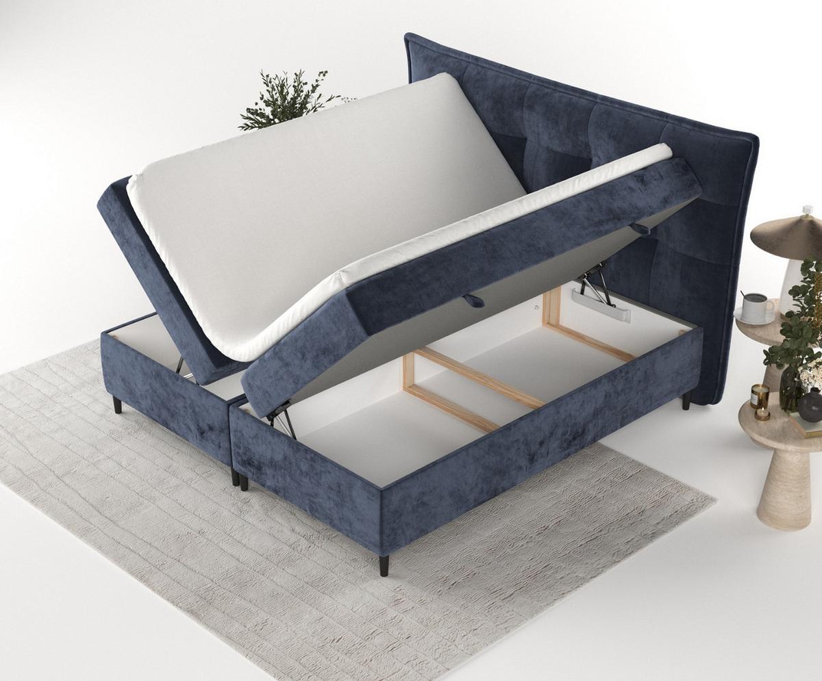 BOXBETT Las Palmas 200/200 cm Marineblau im Lotta Stoff - Schwarz/Dunkelblau, Holz/Holzwerkstoff (200/200cm) - AltaBeds
